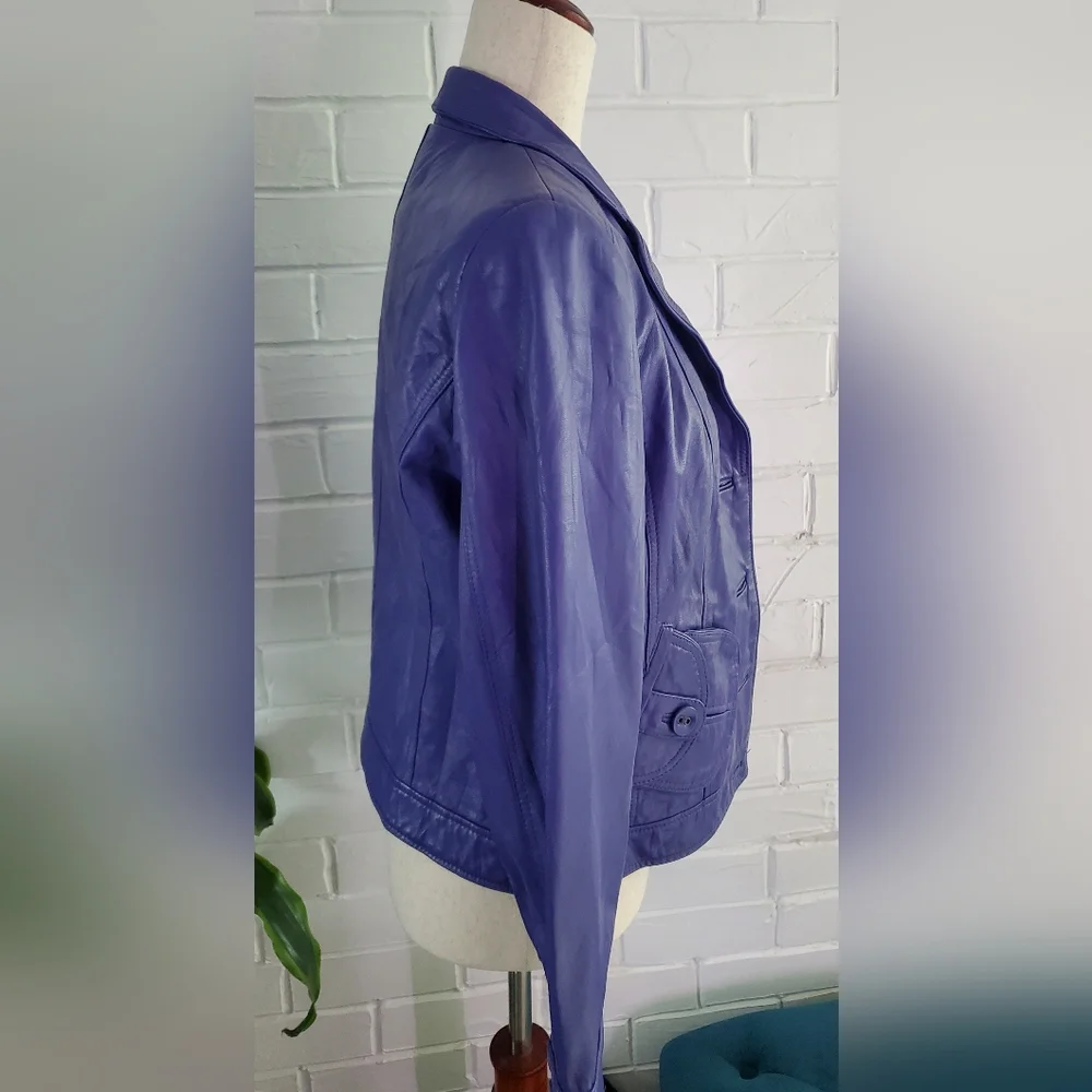 Purple 100% lambskin jacket CACHE LUXE, extremely soft, size M - Picture 11 of 16